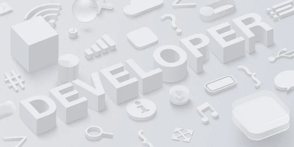 Grey 3d developer background with web symbols. — Stock Vector