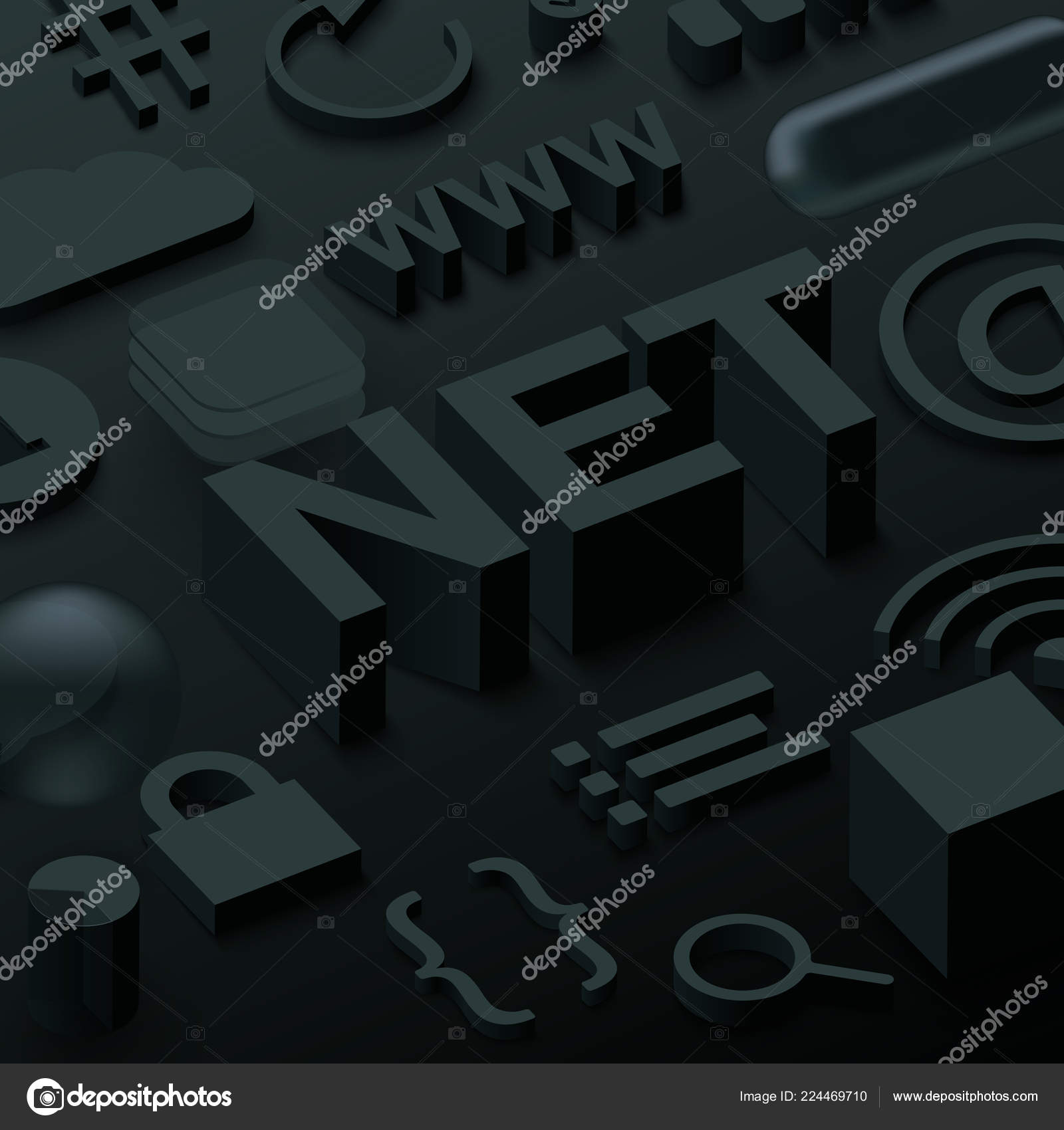 Black 3d net background with web symbols. Stock Vector Image by ...