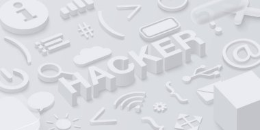 Web simgeleri ile 3D hacker arka plan gri.