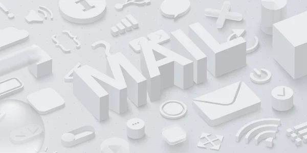 Серый 3D фон почты с веб-символами . — стоковый вектор