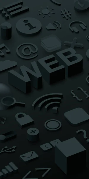 Negro 3d web de fondo con símbolos de Internet . — Archivo Imágenes Vectoriales