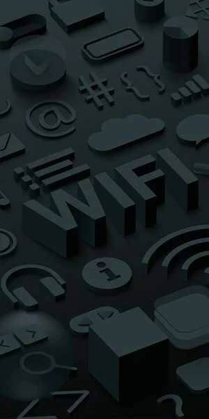 Negro 3d wifi fondo con símbolos web . — Archivo Imágenes Vectoriales