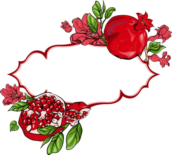Weißer dekorativer Hintergrund mit rotem Granatapfel. — Stockvektor