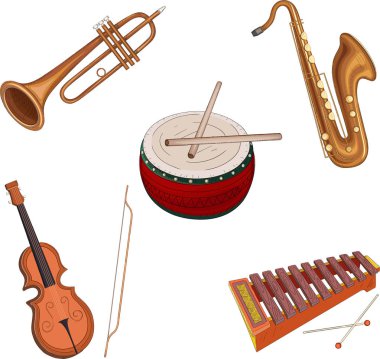 müzik aletleri üzerinde beyaz izole.