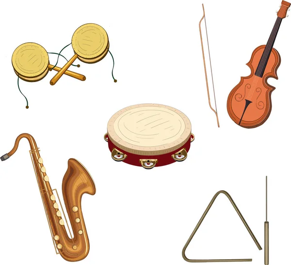 Instrumentos musicales aislados sobre blanco . — Vector de stock