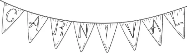 Desenho de guirlanda de carnaval com bandeiras em fundo branco . — Vetor de Stock
