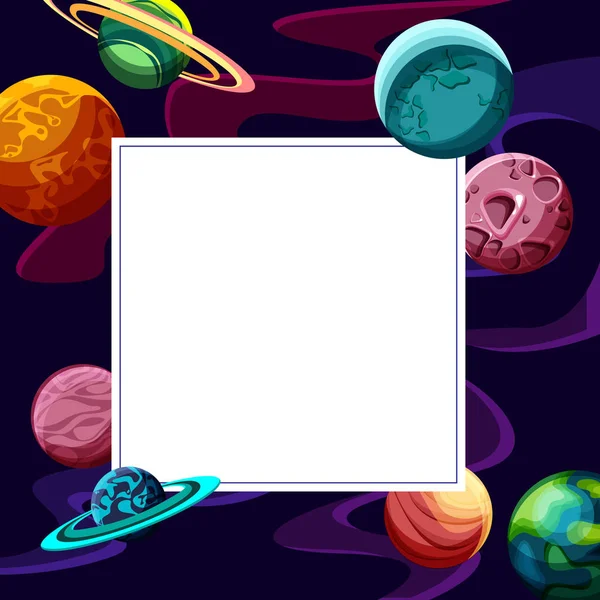 Vierkant paarse achtergrond met planeten. — Stockvector