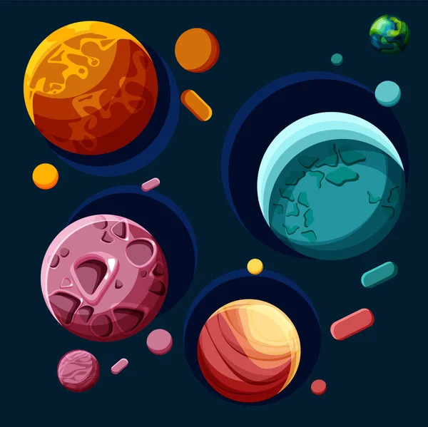 Blue background with creative colorful planets. — Stock Vector