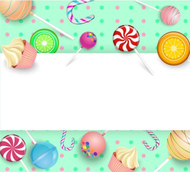 Yeşil ve beyaz arka plan rengi lolipop ile.