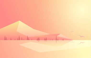 Düşük poli güzel dağ manzarası. Vektör çizim.