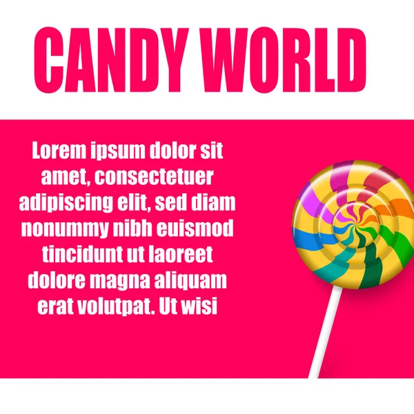 Candy world. Pink background with cute striped lollipop. — Stock Vector