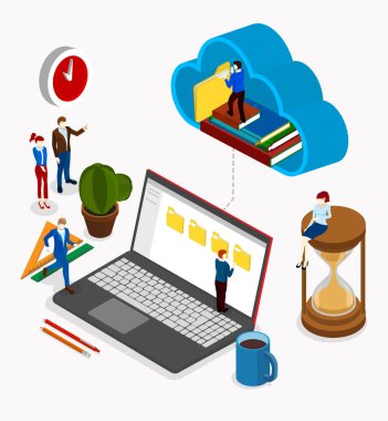 Office ya da öğrenci çalışma alanı ile kullanılan dizüstü bilgisayar bulut depolama.