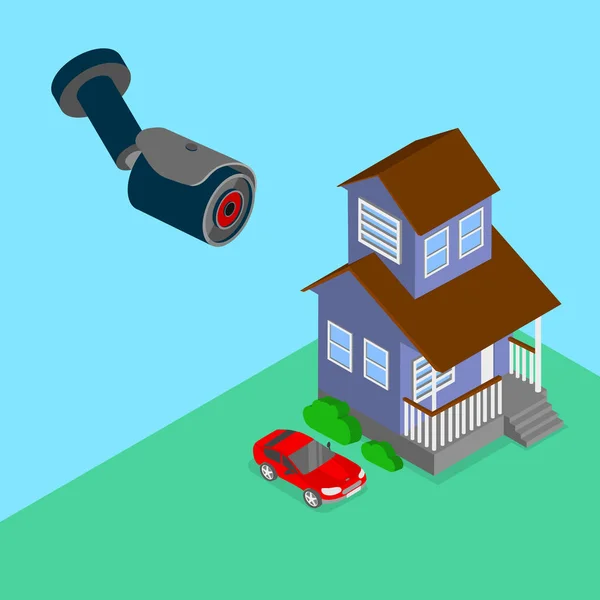 Home security and video surveillance. Isometric illustration. — Stock Vector