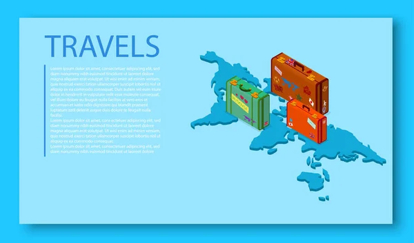 Reisen Hintergrund mit Weltkarte und Gepäck. — Stockvektor