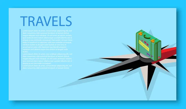 Travels landing page template with compas and luggage. — Stock Vector