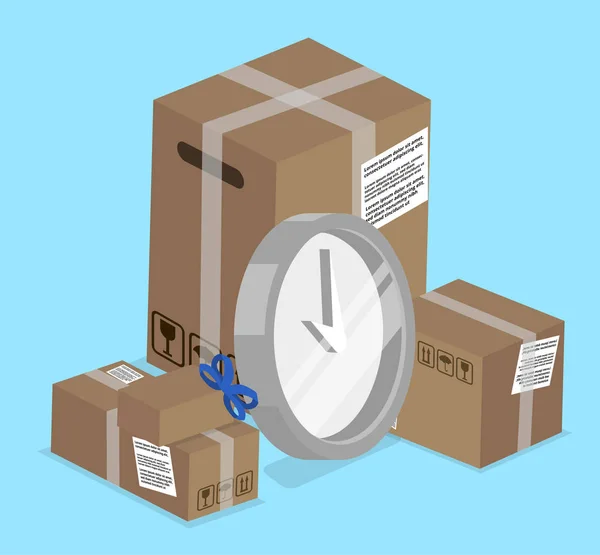 Servizio di consegna sfondo con orologio e scatole . — Vettoriale Stock