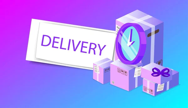 Express delivery service background with clock and boxes. — Stock Vector