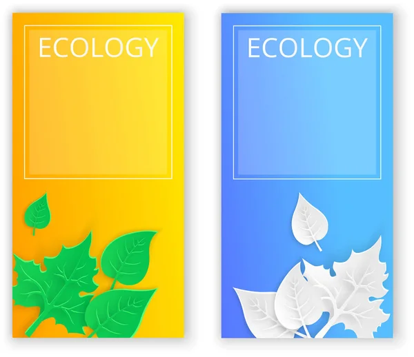 Two ecology backgrounds with paper art leaves. — Stock Vector