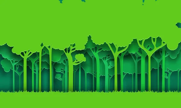 Eco verde naturaleza bosque fondo. Estilo de arte de papel . — Vector de stock
