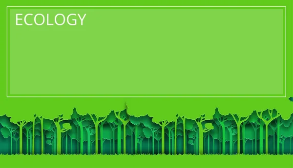 Ecología verde naturaleza bosque fondo. Estilo de arte de papel . — Vector de stock