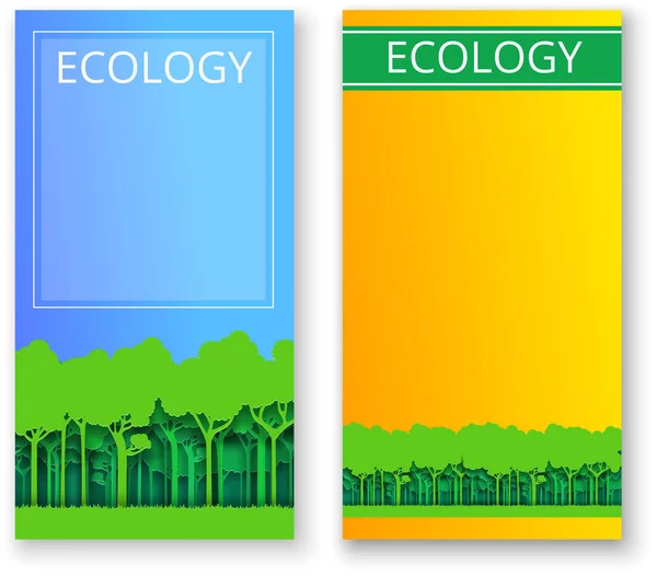 Ecología naturaleza bosque fondos. Estilo de arte de papel . — Vector de stock