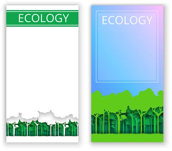 Ekologie příroda lesní pozadí. Papírové umění styl. — Stockový vektor