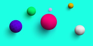 Renkli 3d topları ile yeşil arka plan.