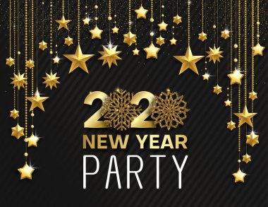 Yeni yıl 2020 parti. Altın ile parlak poster ya da davetiye kartı