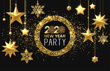 Yeni yıl 2020 parti. Altın ile parlak poster ya da davetiye kartı