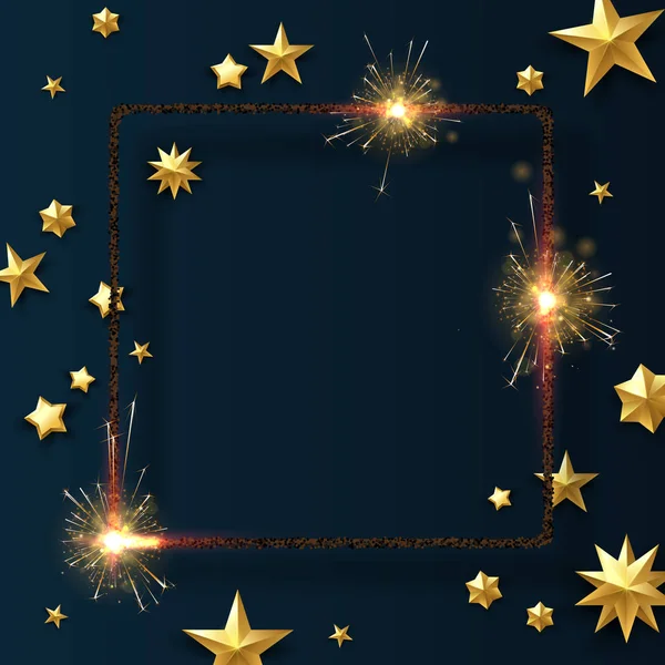 Tarjeta brillante de Navidad y Año Nuevo con brillantes y estrella dorada — Vector de stock