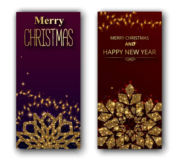 Joyeux Noël et bonne année brillantes cartes de voeux avec gol — Image vectorielle