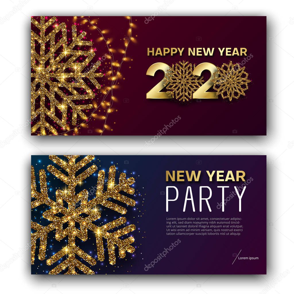 Happy New Year 2020 greeting card and party invitation card with
