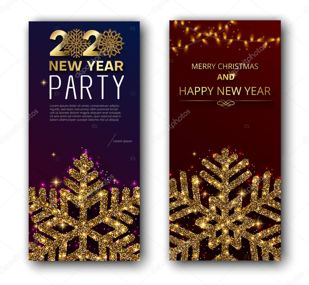 Merry Christmas and Happy New Year 2020 greeting card and party 