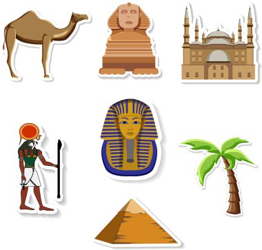 Mısır geleneksel çıkartmaları üzerine beyaz izole.