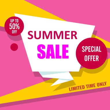 Beyaz, pembe ve sarı yaz satış poster.