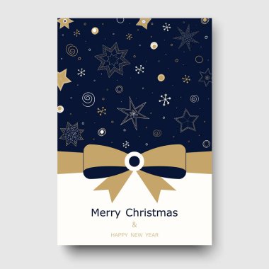 Mavi neşeli Noel ve mutlu yeni yıl tebrik kartı soyut şenlikli desen ve güzel yayla. Hediye kartı şablonu. Vektör arka plan.