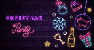 Noel partisi poster neon ışık saçan tatil dekorasyon ile
