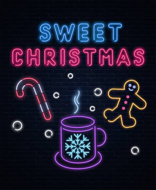 Tatlı Noel neon ışıklı poster tatil dekorasyon ile
