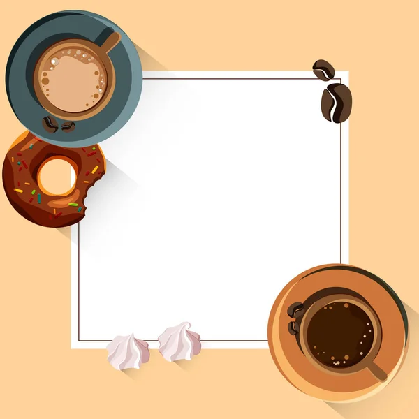 Bianco sfondo quadrato con tazze di caffè . — Vettoriale Stock