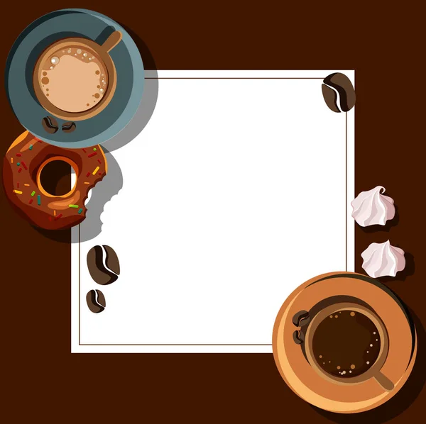 Weißer quadratischer Hintergrund mit Tassen Kaffee. — Stockvektor
