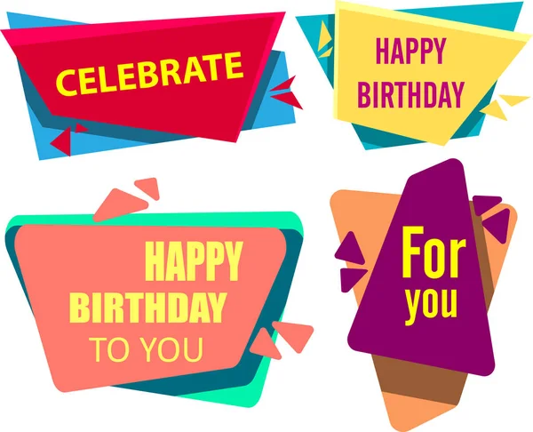 Colorful Happy Birthday labels isolated on white. — Stock Vector