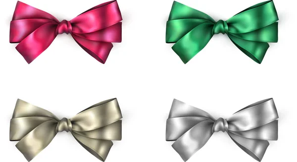 Colorful realistic satin bows isolated on white. — Stock Vector