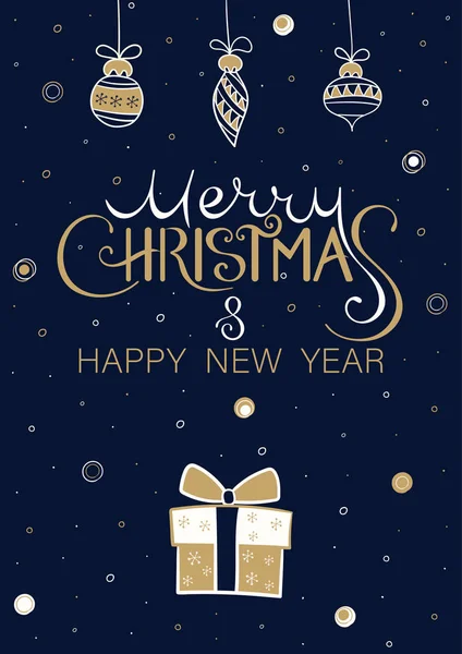 Feliz Navidad y Feliz Año Nuevo tarjeta de felicitación con regalo y C — Vector de stock