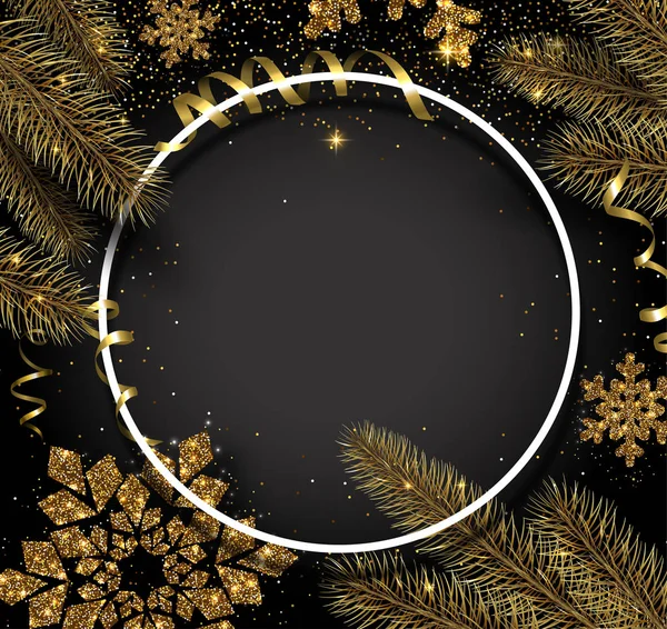 Weihnachten und Neujahr glänzende Karte mit goldenen Schneeflocken a — Stockvektor