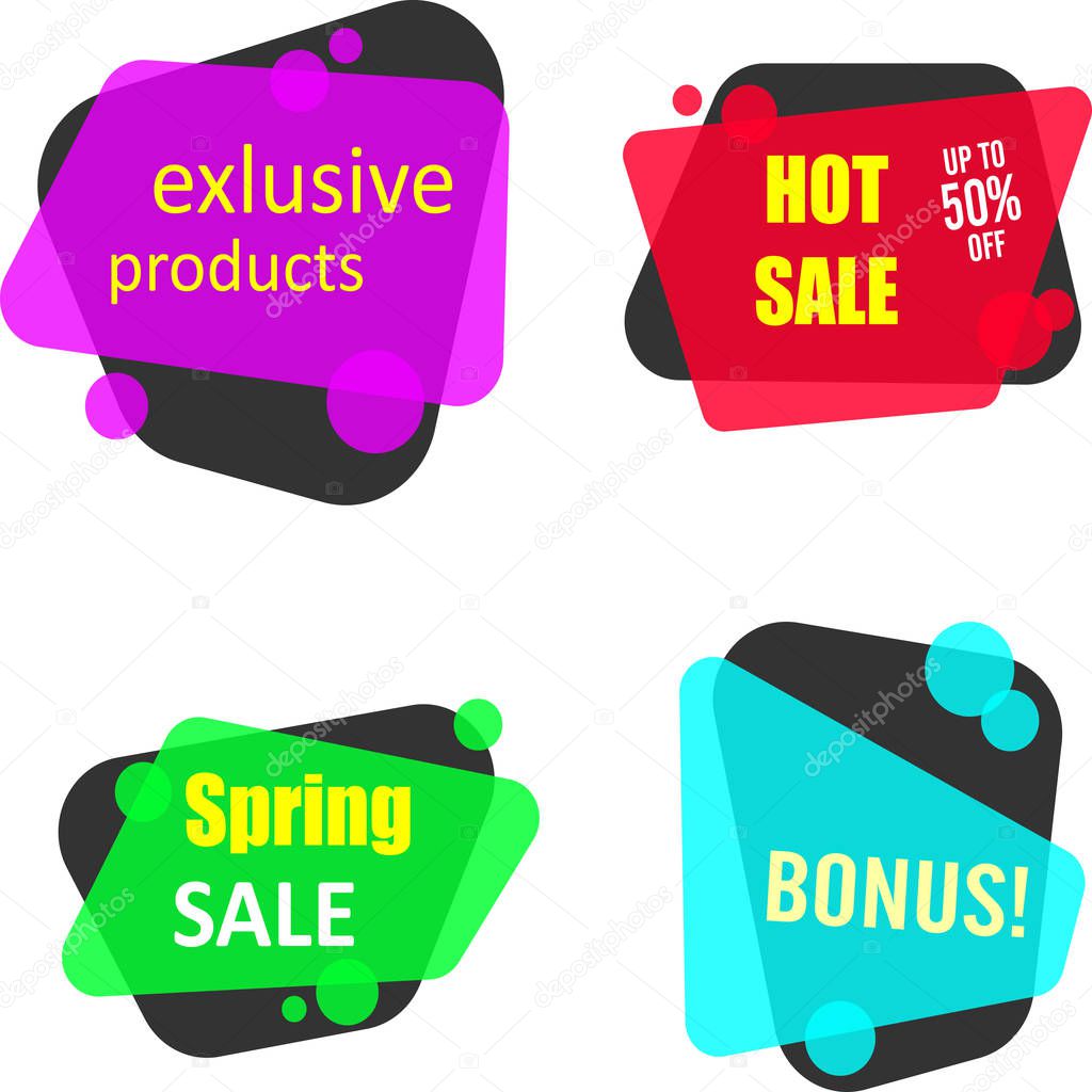 Colorful sale shopping labels isolated on white. 