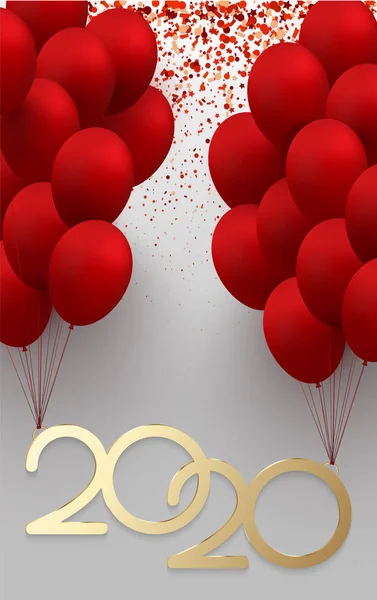 Новорічна та Різдвяна листівка 2020 року з червоними кульками та — стоковий вектор