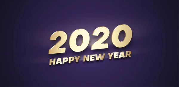 Lila boldog új év 2020 banner arany fényes számok. — Stock Vector