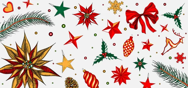 カラフルな装飾的な飾りとクリスマスの背景. — ストックベクタ