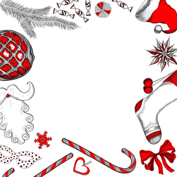新年の背景に赤のクリスマス装飾. — ストックベクタ