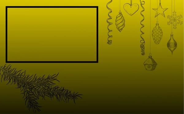 黄色の背景と黒のクリスマス デコレーション. — ストックベクタ